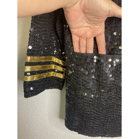 Sandy Starkman Black Sequin Blazer Jacket M Gold Stripe Nautical Cruise Vintage - Picture 4 of 8